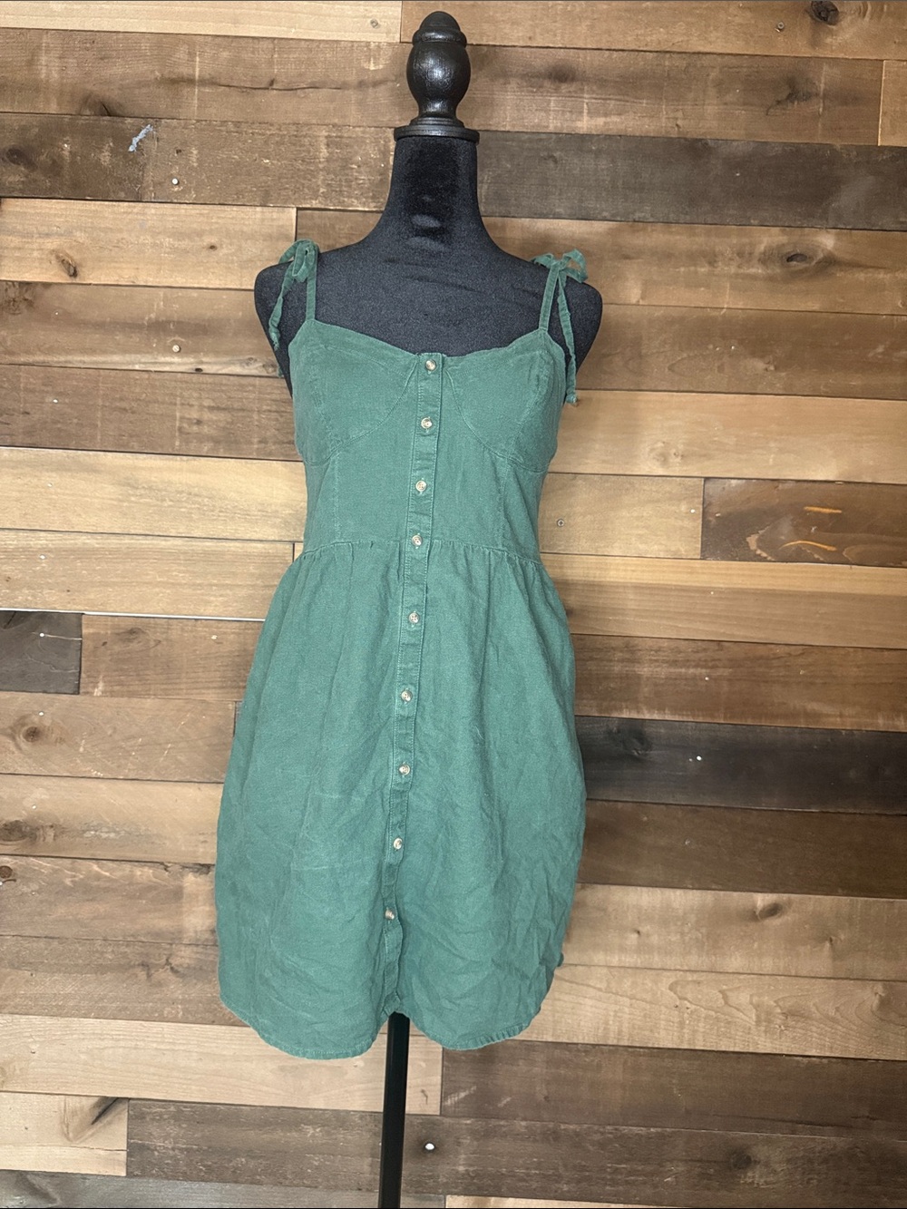 aerie Teal Green Tie-Shoulder Button-Front Mini Dress